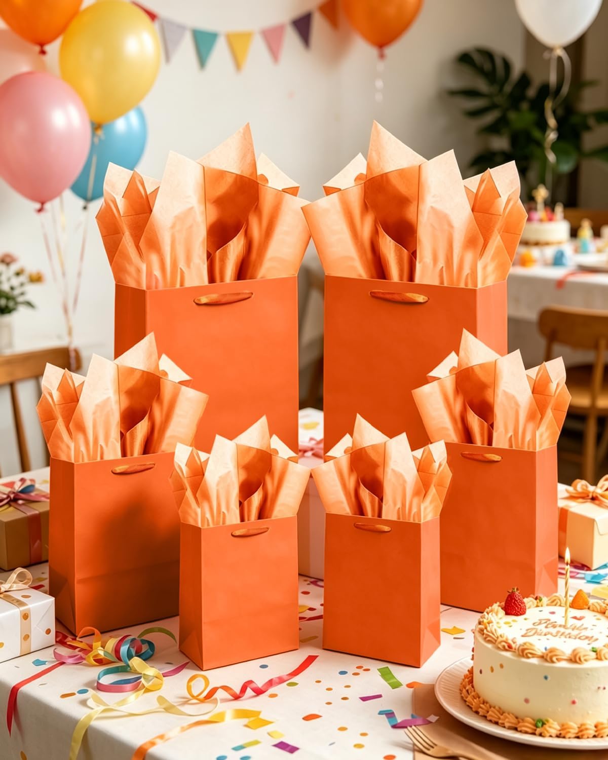 Detalle 2 de Gcardis Geschenktüten in leuchtendem Orange – 10-tlg. Set mit Seidenpapier, verschiedene Größen
