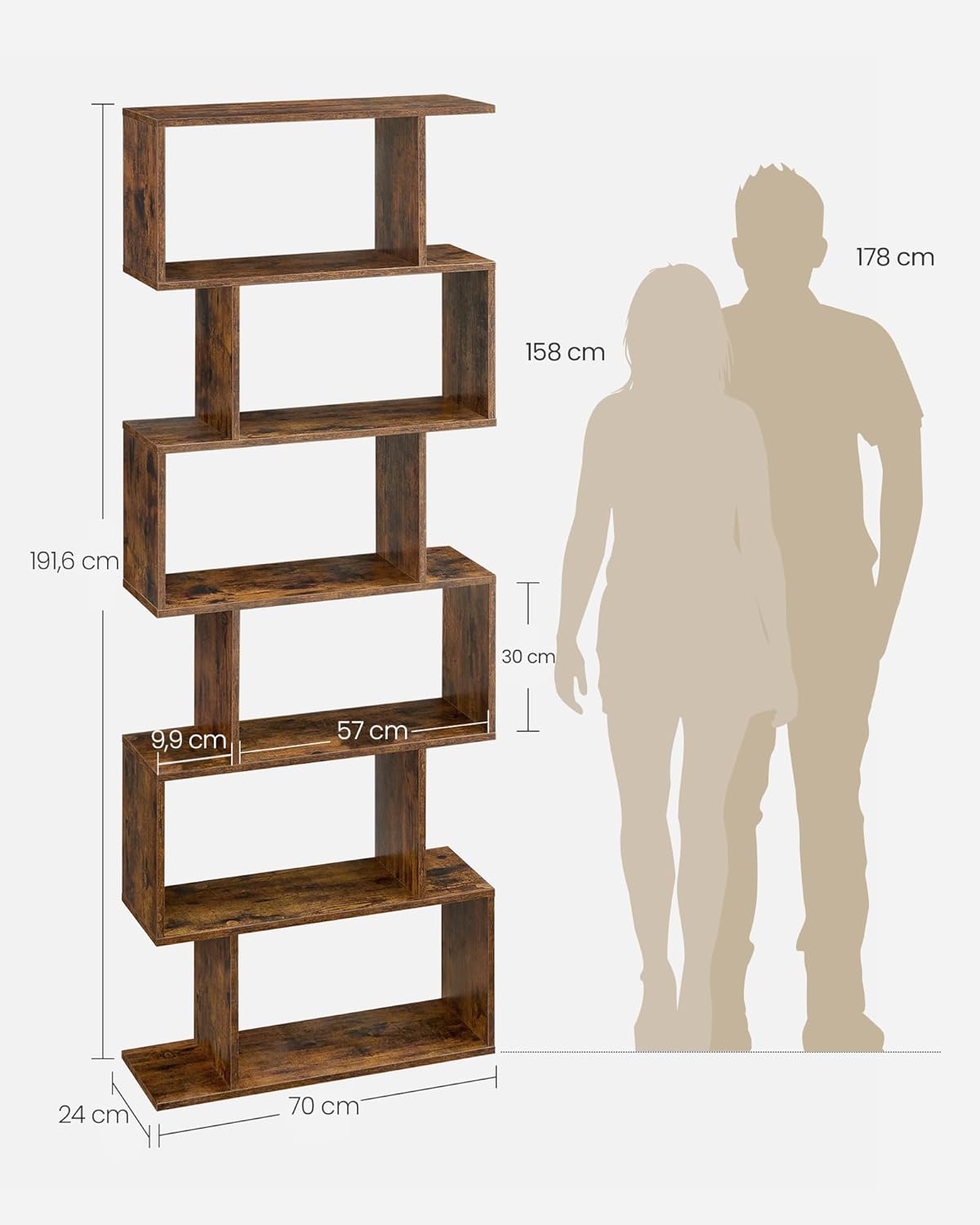 Thumbnail 2 de VASAGLE Scaffale a 6 Ripiani LBC61BX: Libreria moderna 24 x 70 x 191,6 cm in Marrone Vintage