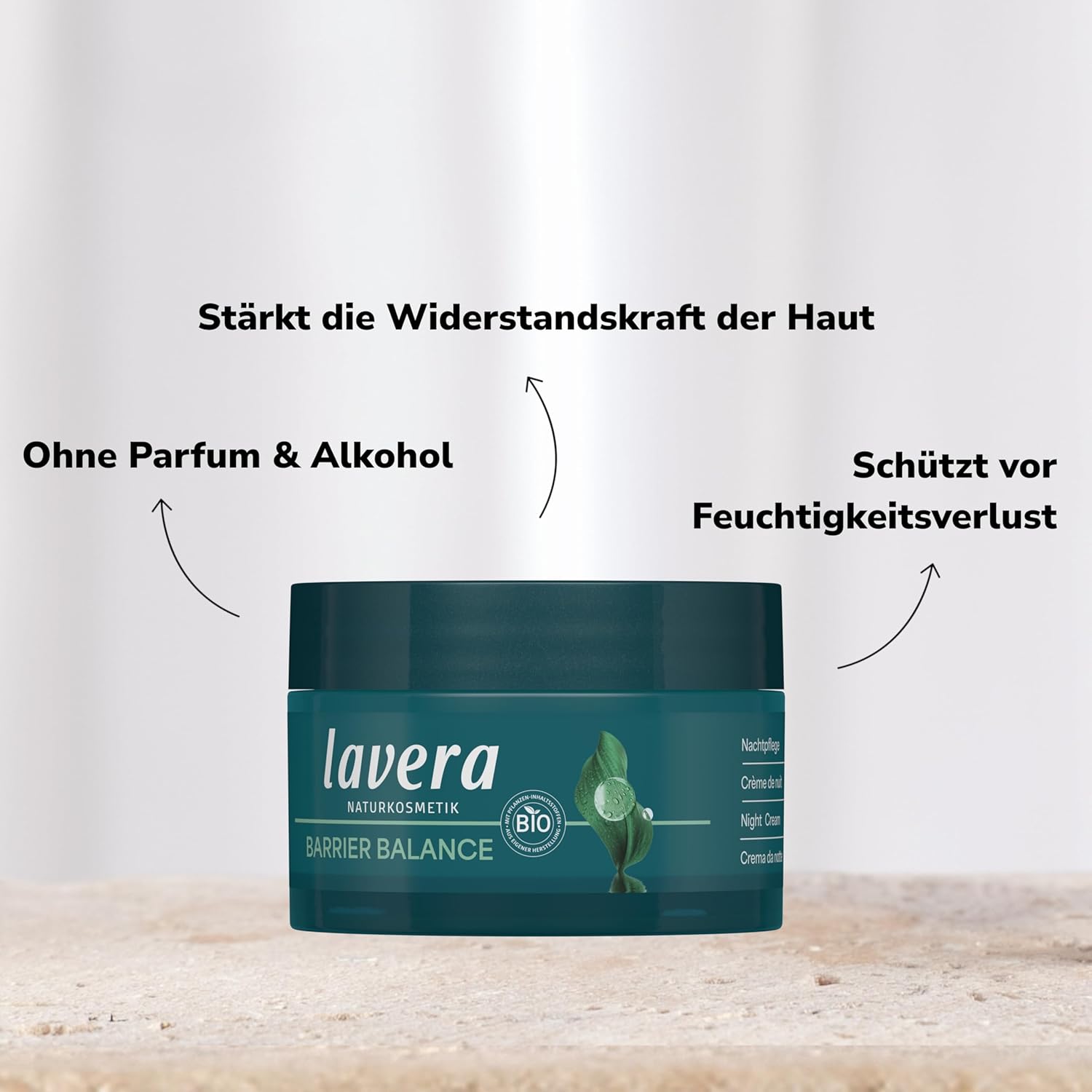 Detalle de lavera Barrier Balance Nachtpflege – Cremige, alkoholfreie Nachtcreme für eine gestärkte Hautbarriere
