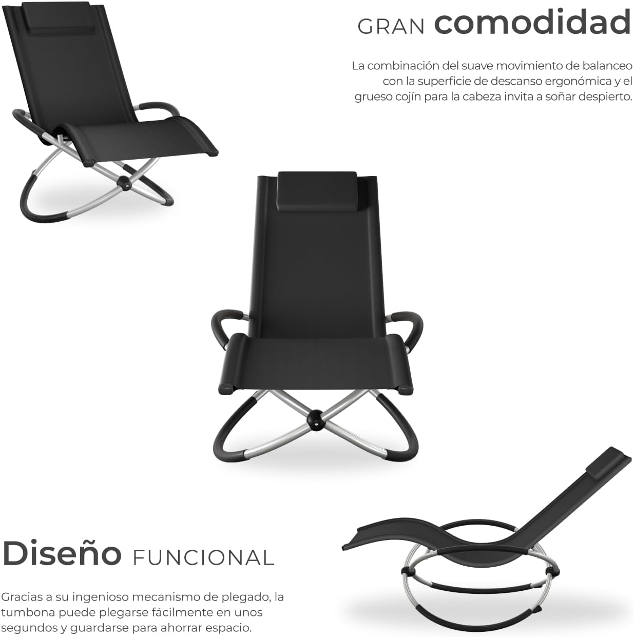 Detalle 2 de Tectake tumbona plegable con balancín 150 kg
