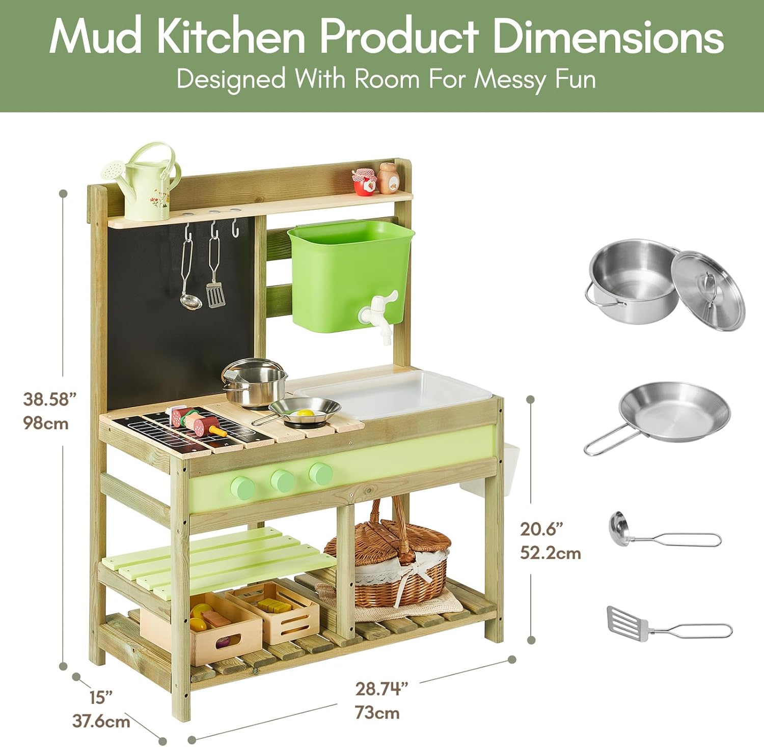 Detalle de Giant Bean Mud Kitchen for Kids Outdoor: Wooden Play Kitchen with 4.8L Water Tank