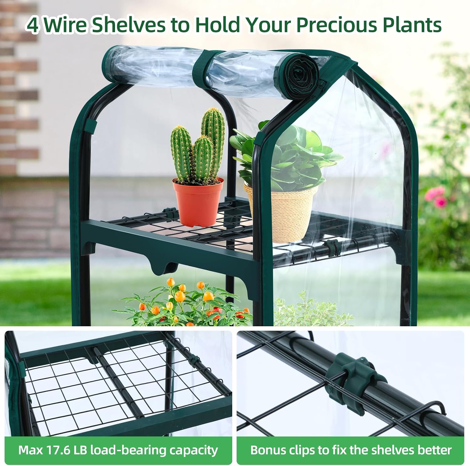 Thumbnail 6 de Ohuhu 4 Tier Mini Greenhouse 69x48x162 cm