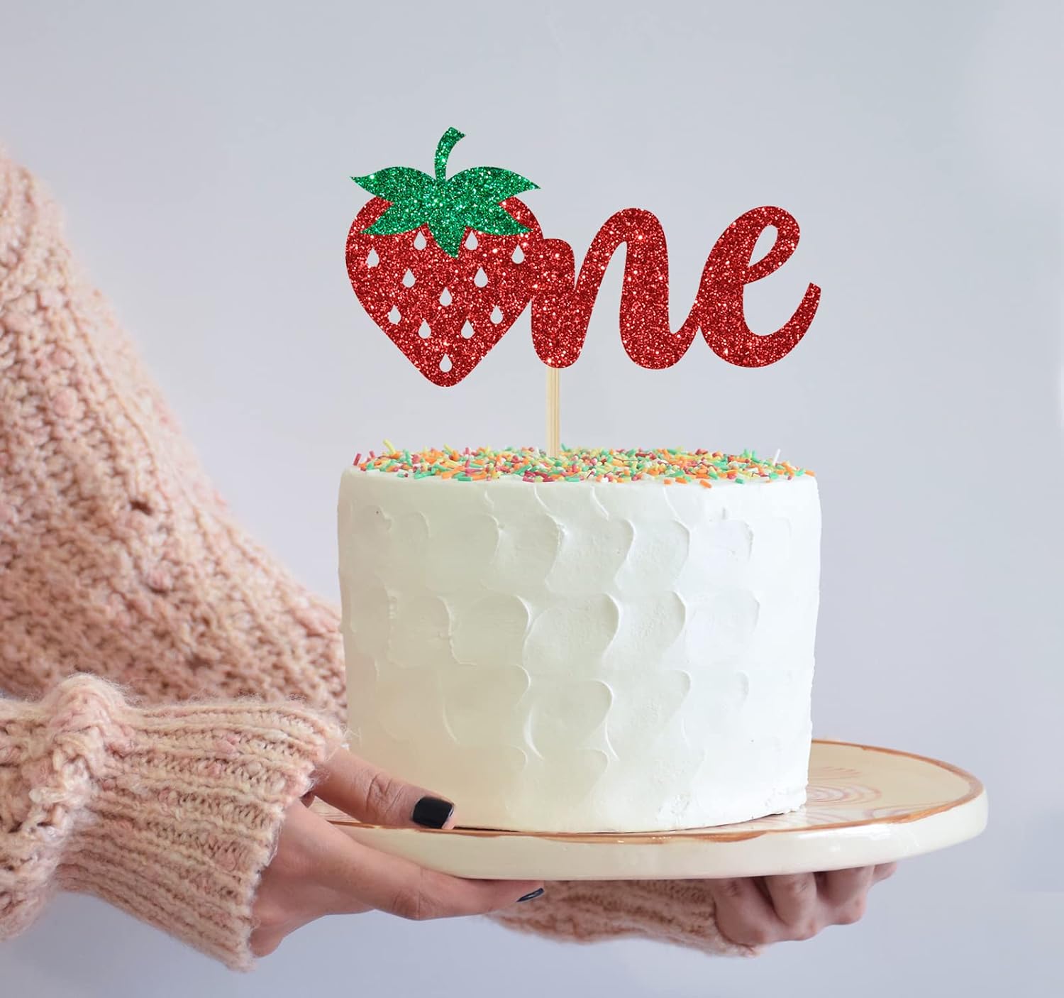 Thumbnail 2 de Strawberry Cake Topper Glitter Cardboard