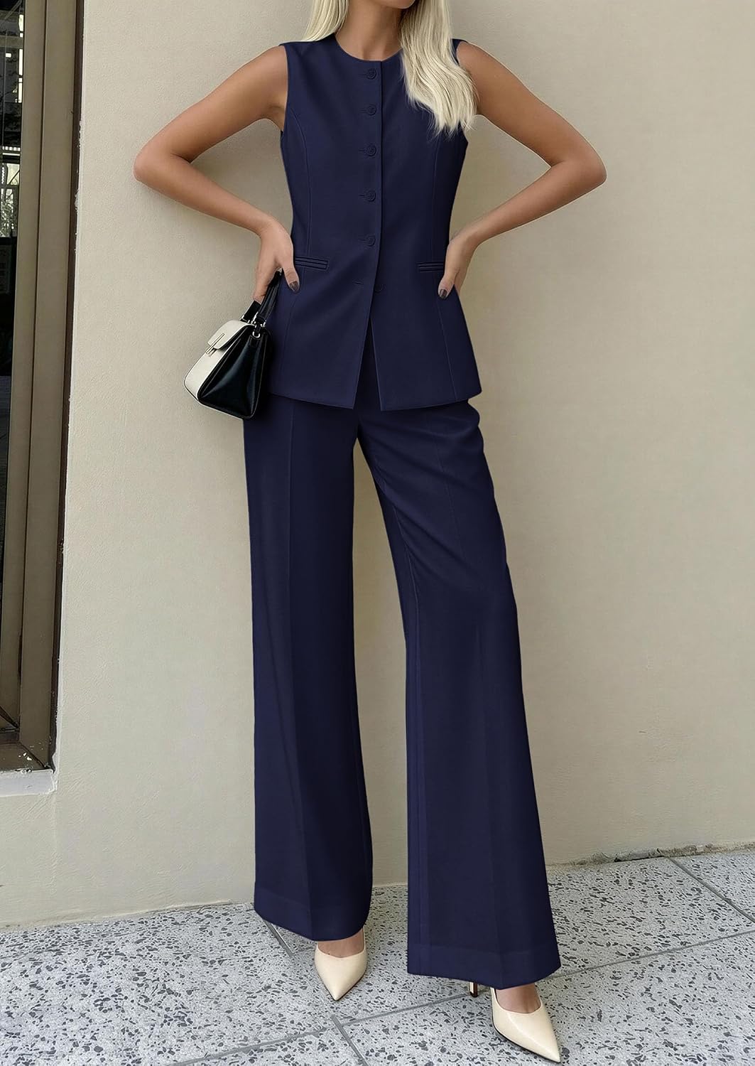 Thumbnail 5 de PRETTYGARDEN Women's 2 Piece Sets: Sleeveless Blazer Vest & Wide-Leg Pants (Spring-Summer 2026)