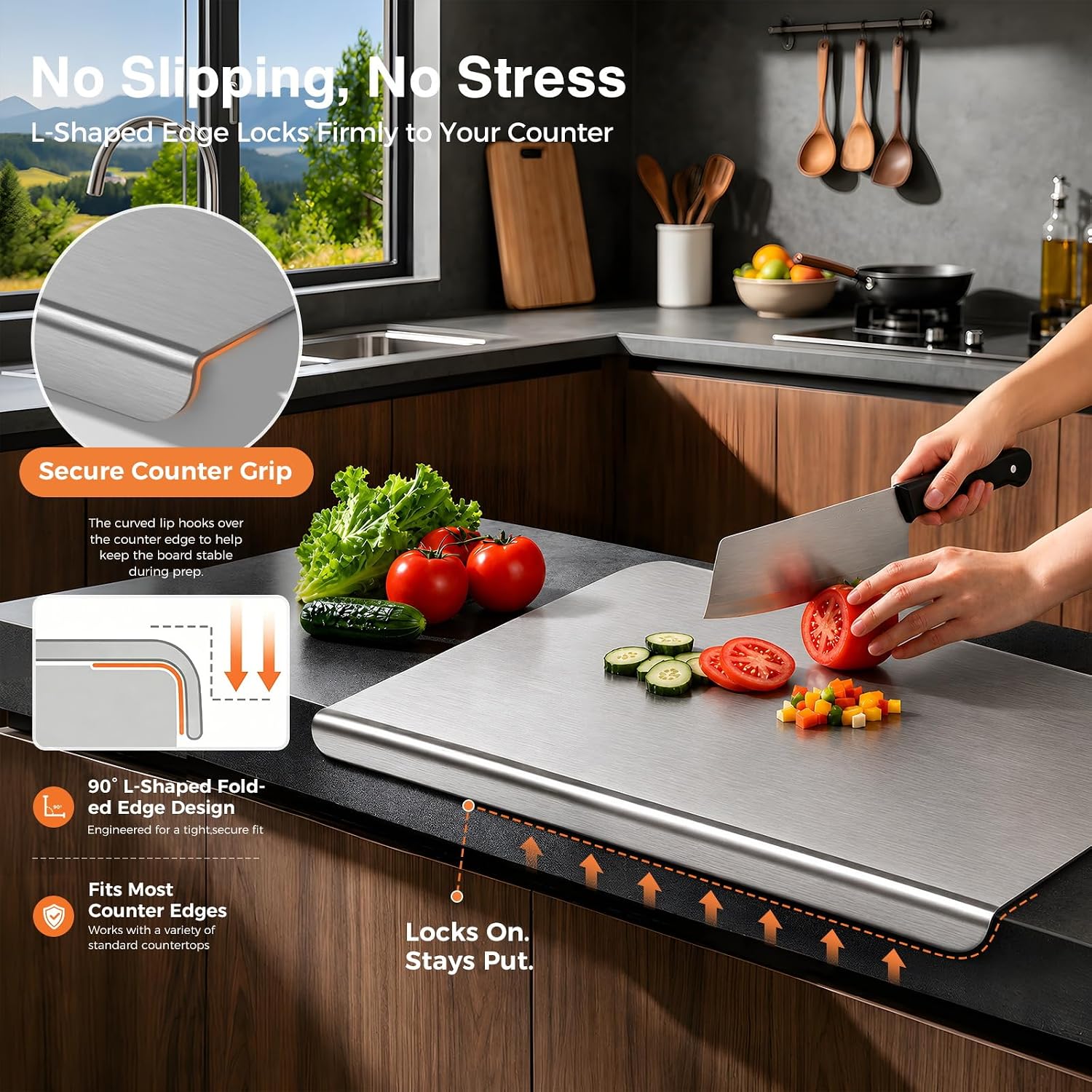 Detalle de Titanium Cutting Board for Kitchen – Pure 24 x 16 Inch, One-Piece Titanium, Non-Slip & Dishwasher Safe