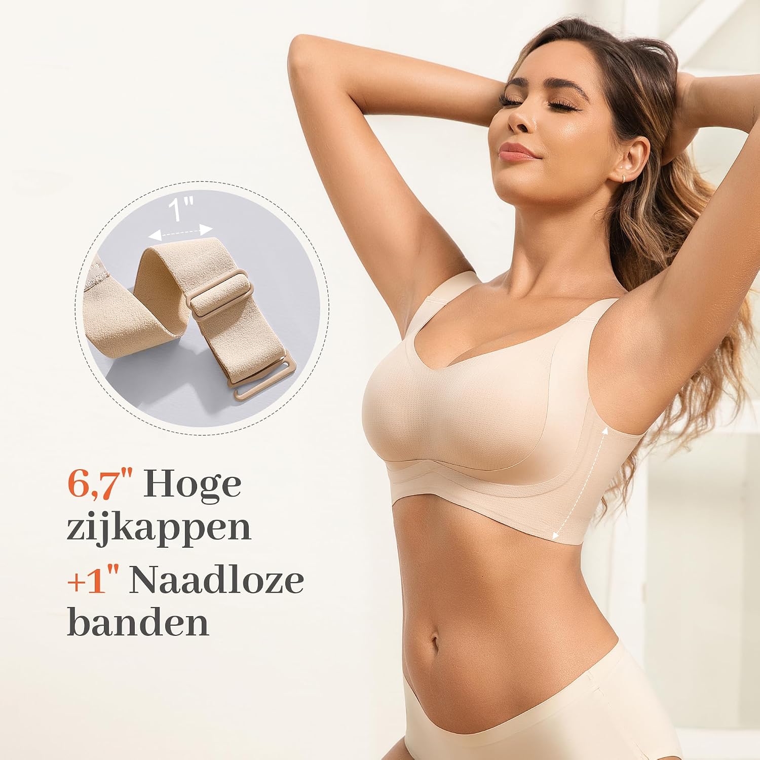 Detalle 1 de Fittingirls draadloze push-up-minimizerbh met volledige bedekking en T-shirtpasvorm