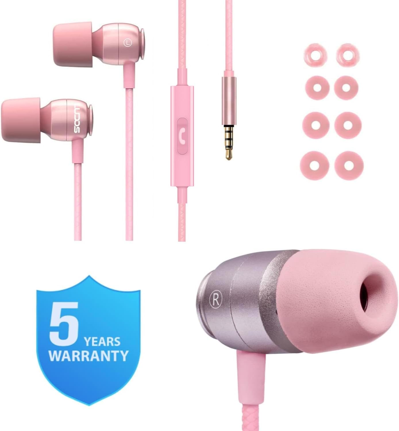Thumbnail 5 de Ludos CLAMOR Wired Earbuds: In-Ear Sound with Memory Foam, Microphone & 5-Year Warranty (Pink)