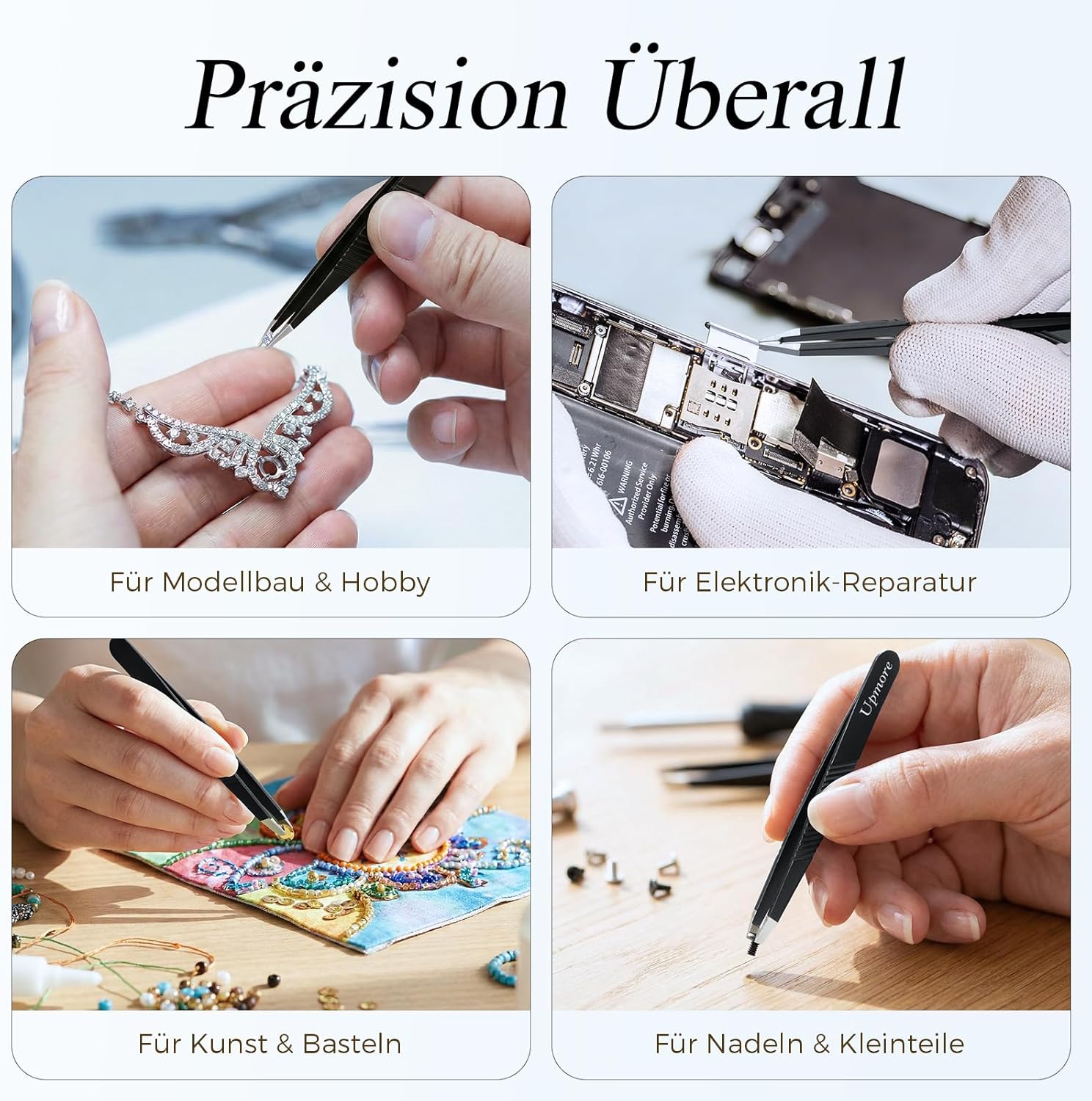 Thumbnail 5 de Upmore Pinzetten-Set mit rutschfestem Komfortgriff und mikro-geriffelten Spitzen – 3-tlg. Edelstahl-Set (Schwarz-01)