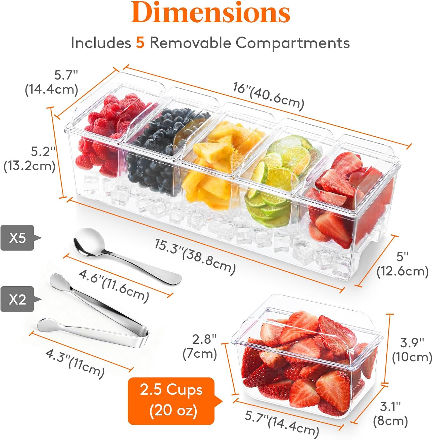 Detalle de Lifewit Ice Chilled Condiment Caddy with 5x20 oz Containers