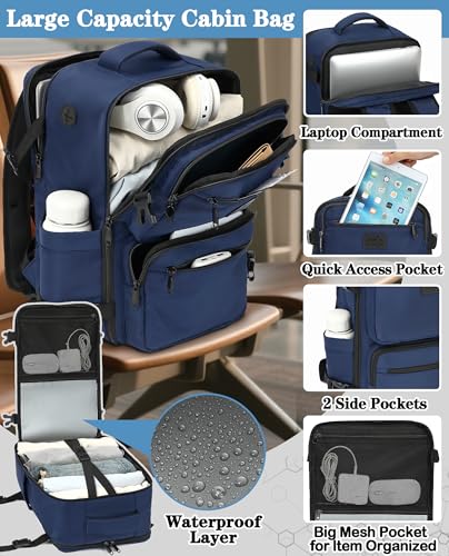 Detalle de LYNXCHER XM 24L Underseat Cabin Backpack, 40 × 30 × 20 cm, Dark Blue