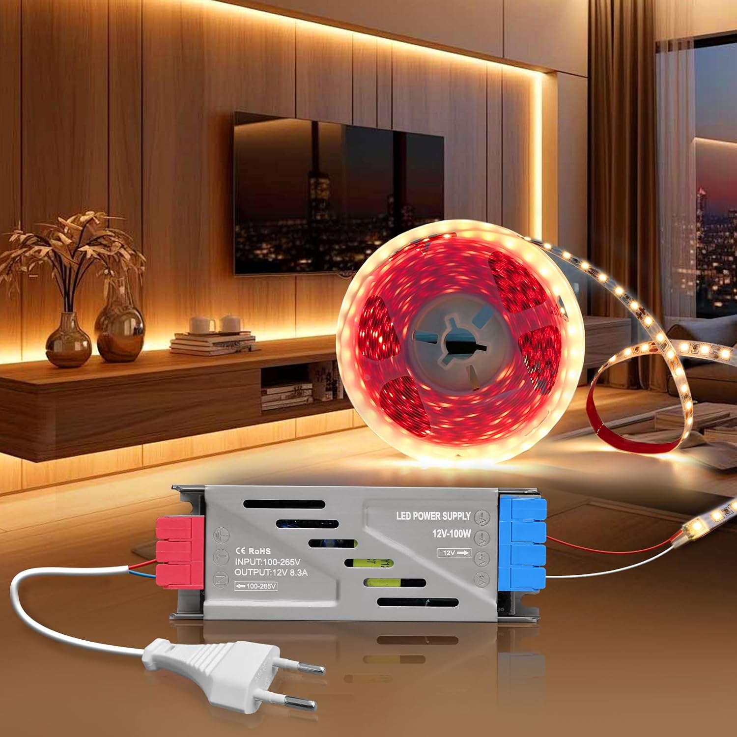 Detalle de BRIMETI 5M ledstrip 5 m, warmwit 3000 K, flexibel en zelfklevend