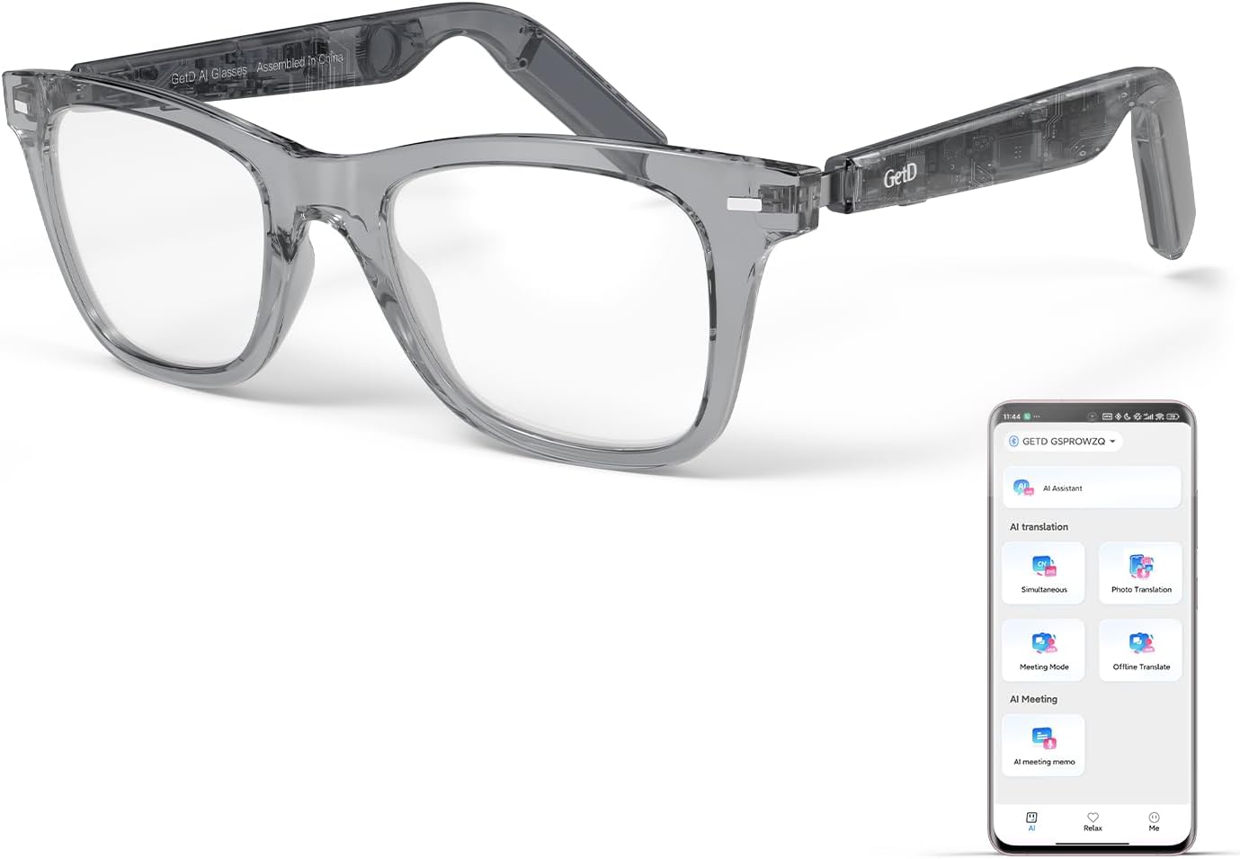 Detalle de Lunettes AI GetD: lunettes intelligentes 3 en 1 avec traduction IA et audio sans fil