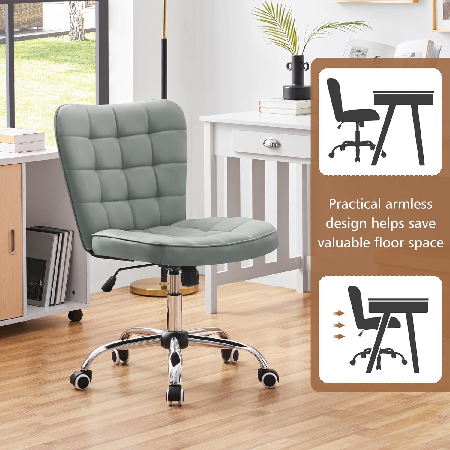 Detalle 1 de Yaheetech Armless Desk Chair, Faux Leather