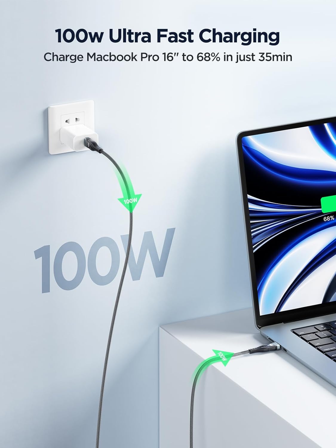 Detalle de USB C to USB C 100W 2m fast charging cable