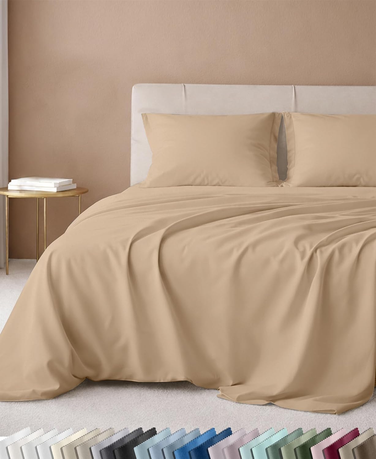 Detalle de California Design Den 600 Thread Count King Cotton Sateen Sheet Set, Golden Tan