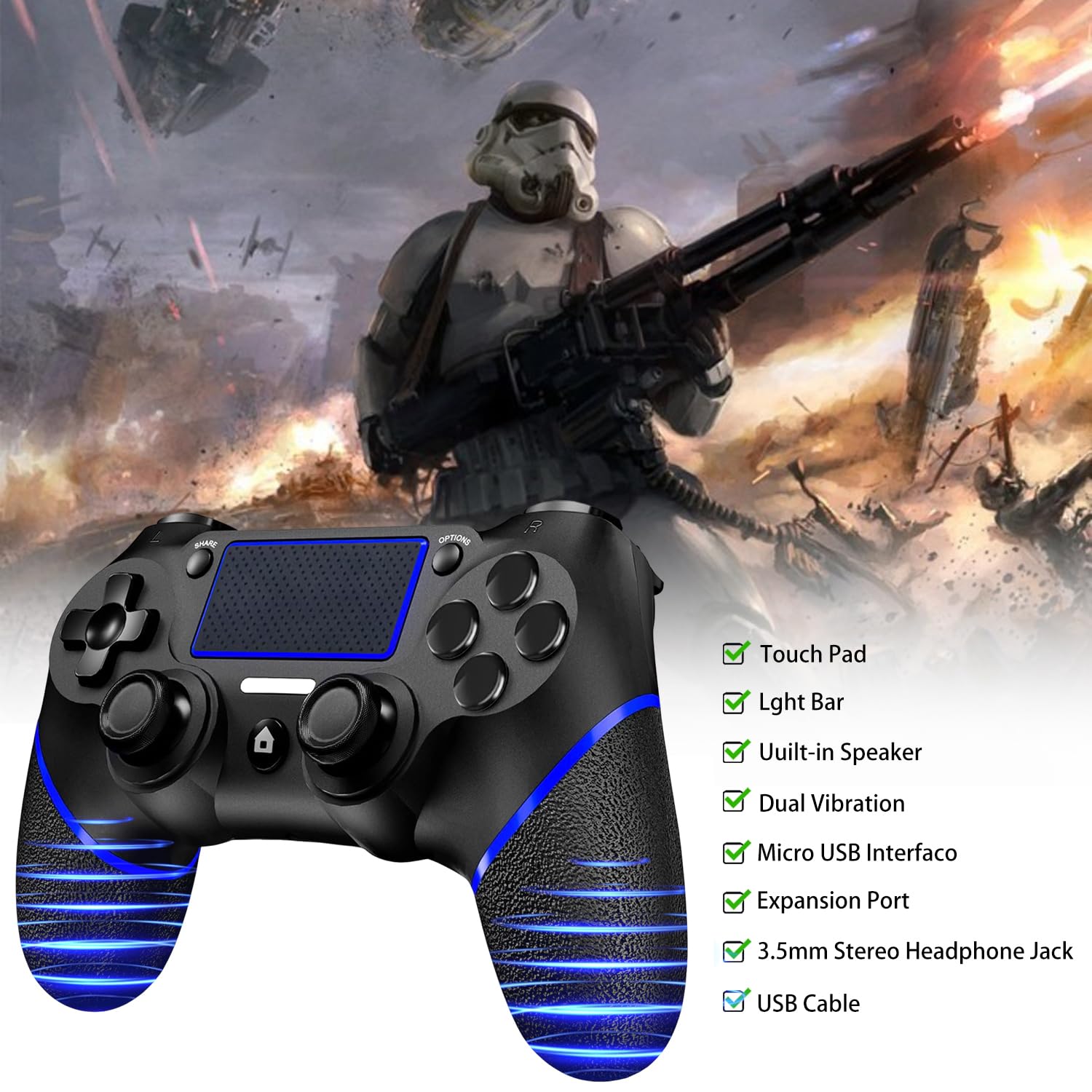 Detalle 2 de SZDILONG Upgraded Wireless Controller for PS4 (PS4/Pro/Slim) and Windows PC