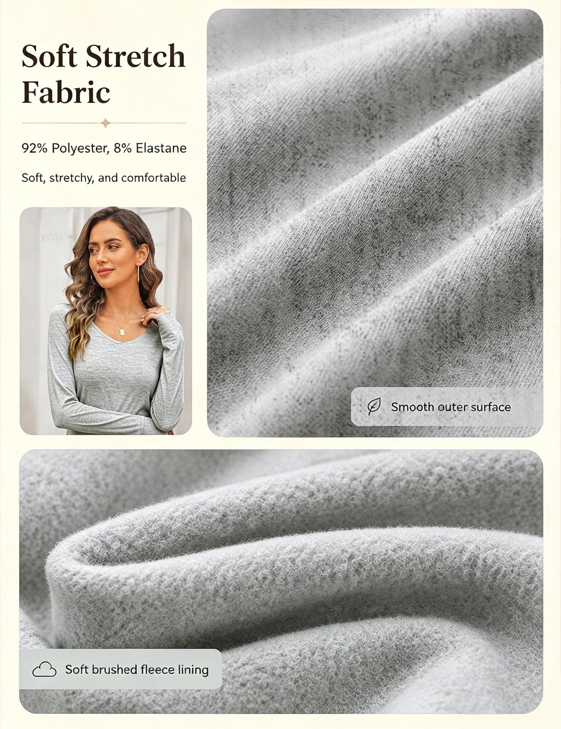 Detalle de Wayleb maglia termica da donna con interno in pile e scollo a V – calda, versatile e comoda