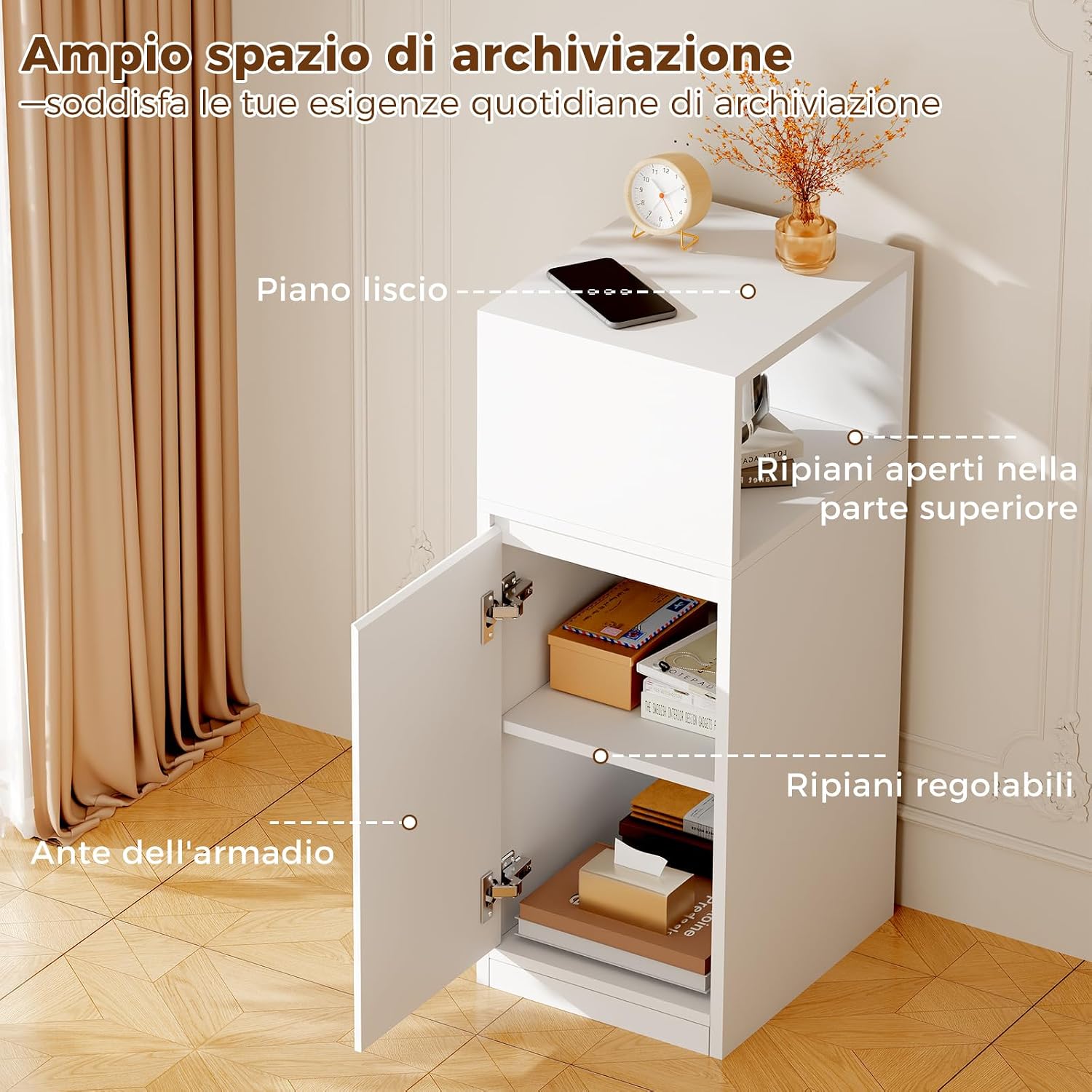 Thumbnail 6 de BEWISHOME Comodino Stretto 2 pezzi – 25 cm di larghezza, stile moderno