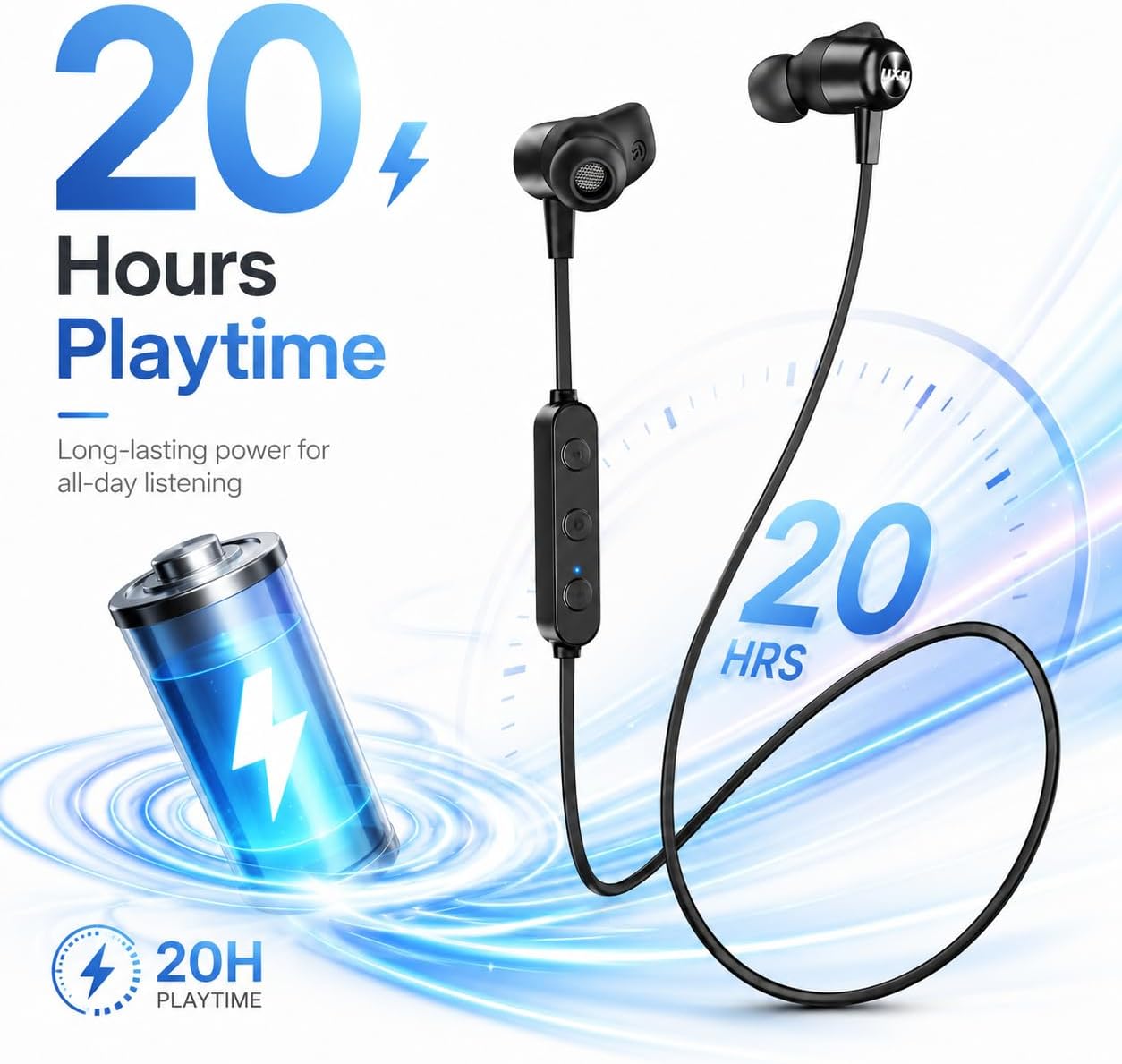 Detalle de UXD Wireless Bluetooth Neckband Headphones with Magnetic In-Ear Tips