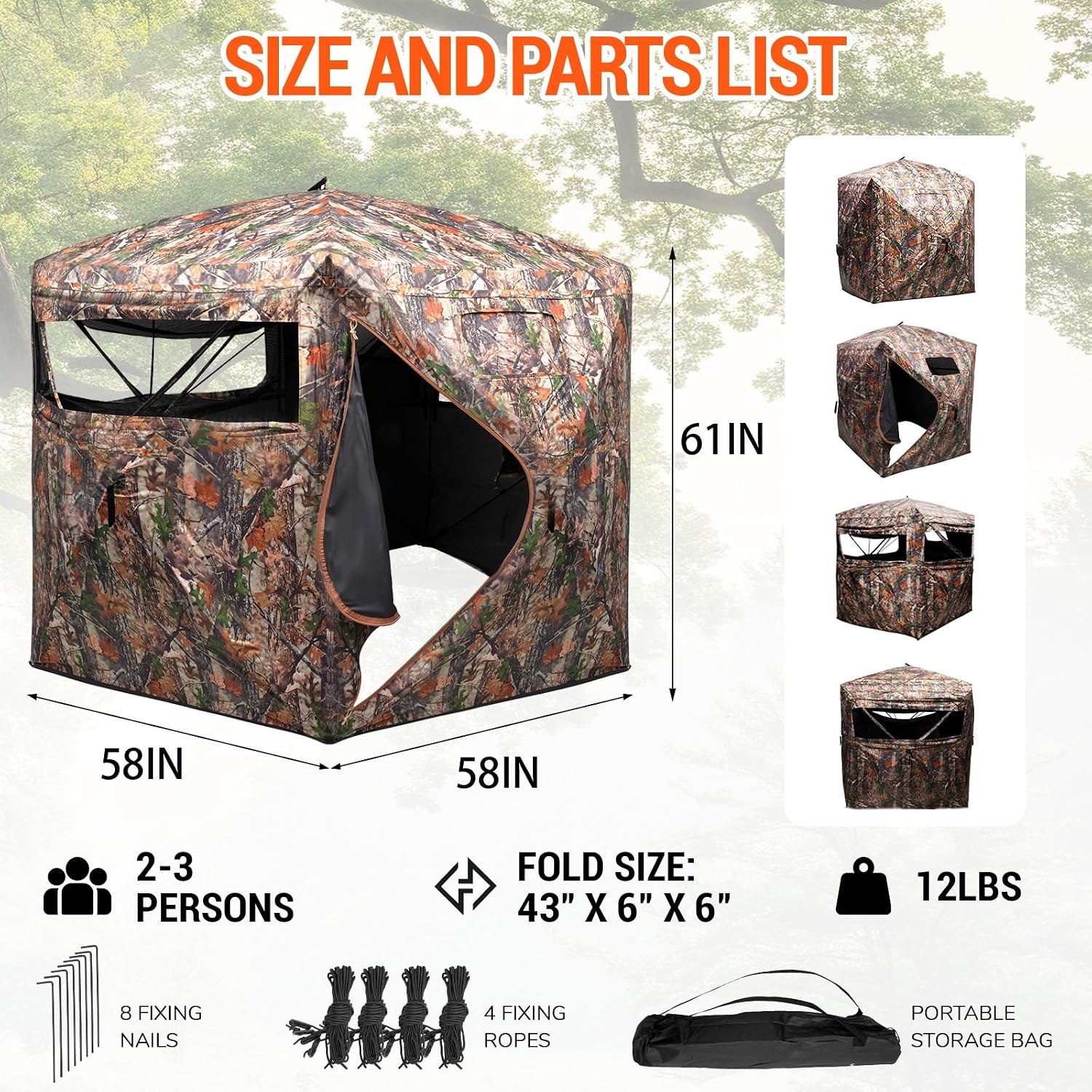 Thumbnail 5 de FUNHORUN 58F007 Hunting Blind, 270° See-Through Pop-Up Camo Shelter