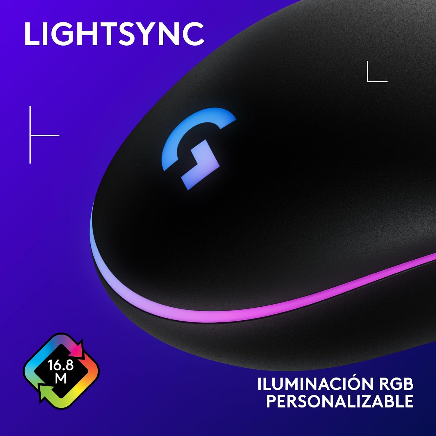 Detalle 2 de Logitech G203 LIGHTSYNC Ratón Gaming USB RGB, 8K DPI