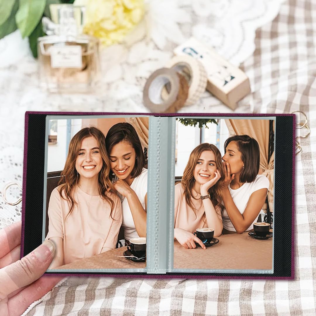Detalle de Miaikoe Small Photo Album 6x4 (2 Packs) 50 Pockets Each – Top Loading Linen Slip-In, 10x15cm Photos, Purple