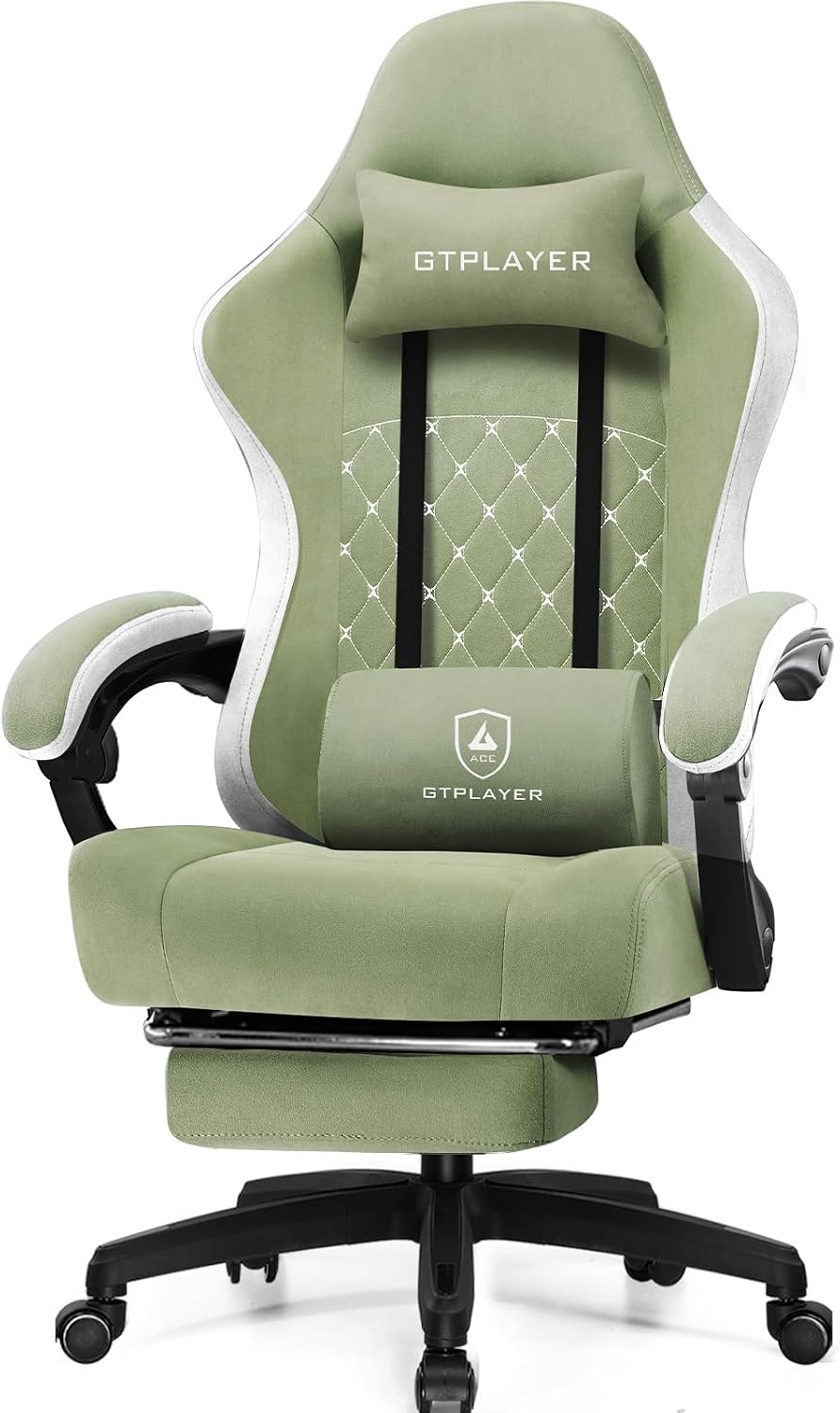 Detalle de GTPLAYER LR008 Ergonomic Gaming Chair with Footrest, Reclining, Green