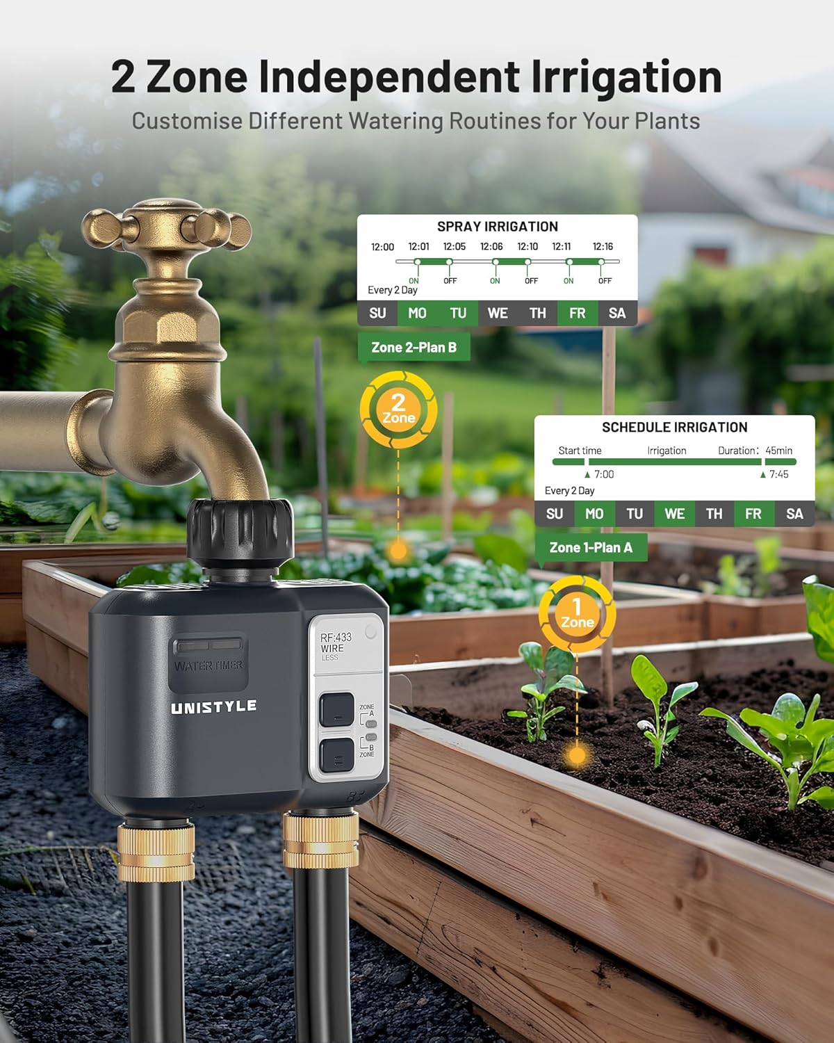 Thumbnail 5 de Unistyle WiFi Water Timer 2 Zones for Sprinkler Irrigation (Alexa & Google Home Compatible)