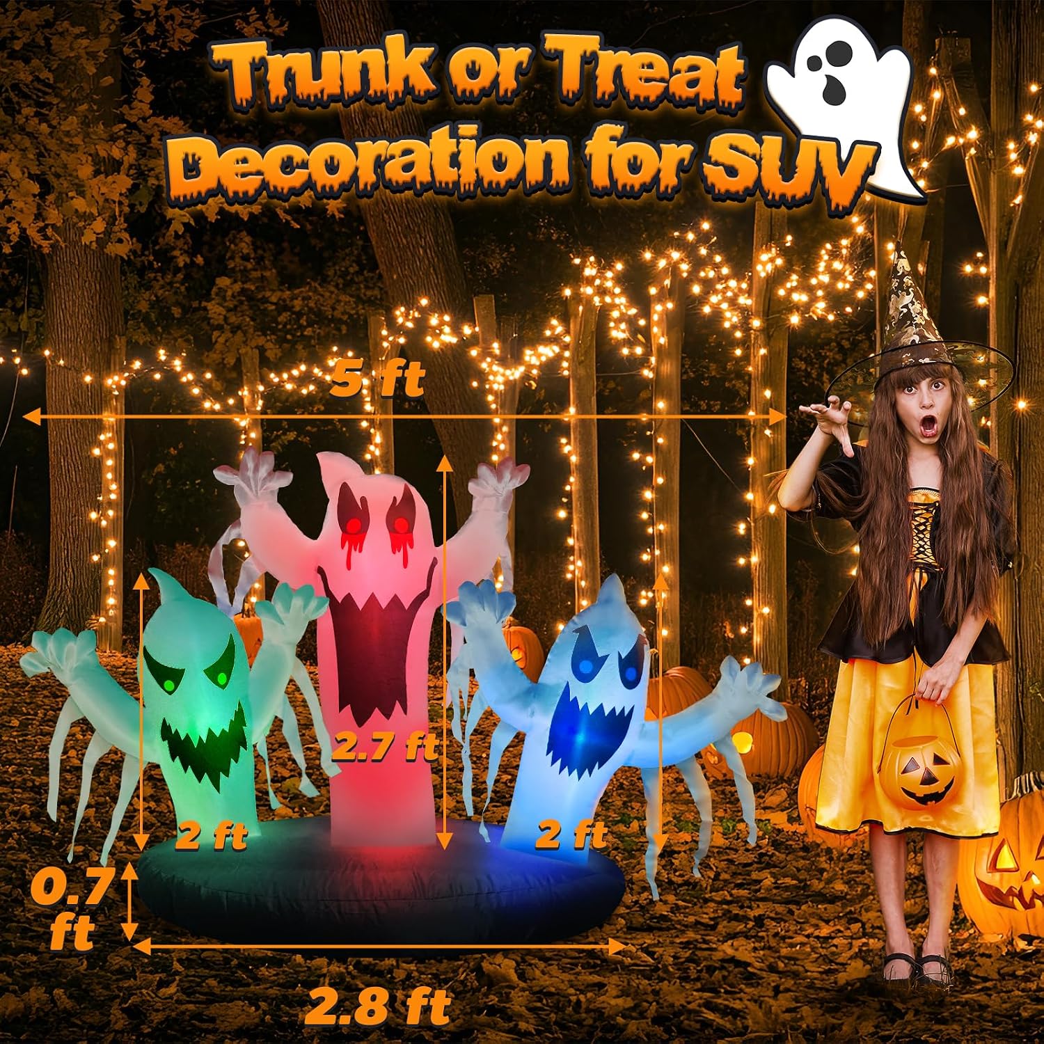 Thumbnail 4 de Dusor 11 5-ft Inflatable Ghost Halloween Decoration Kit with Color-Changing LEDs