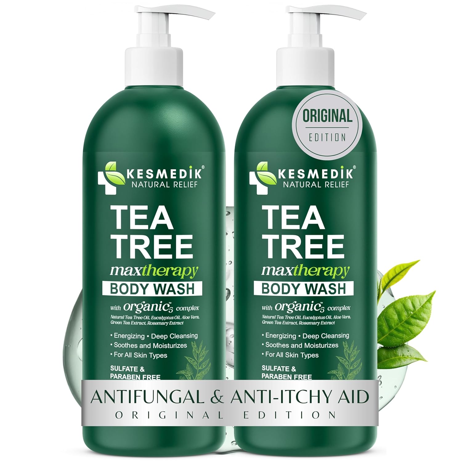 KESMEDIK Tea Tree Body Wash MaxTherapy (2-Pack) for Itchy Skin Relief, Jock Itch & Athlete’s Foot