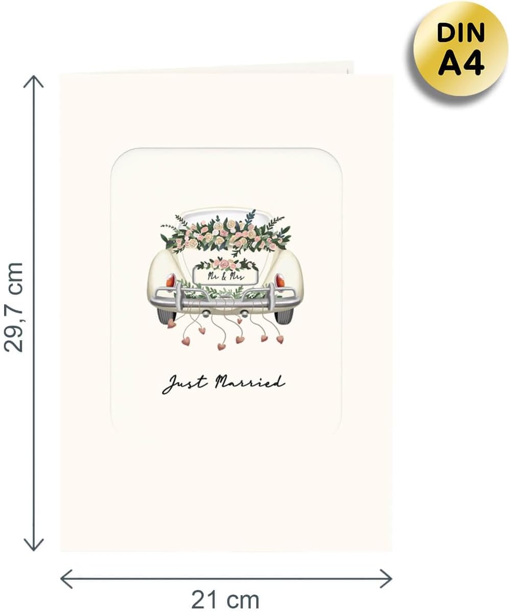 Thumbnail 4 de papercrush DIN A4 XXL Pop-Up Hochzeitskarte „Just married“ mit 3D-Hochzeitsauto