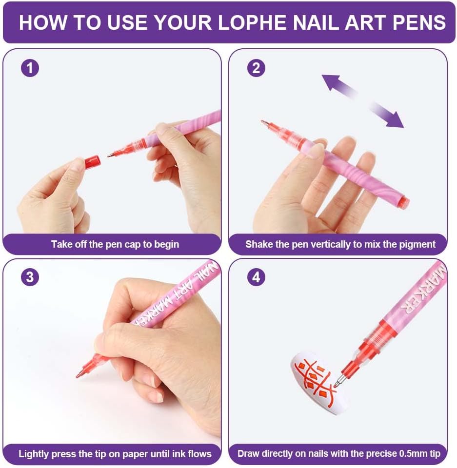 Detalle 2 de LOPHE Penne per nail art con 12 matite colorate (0,5 mm) per graffiti e decorazioni fai da te