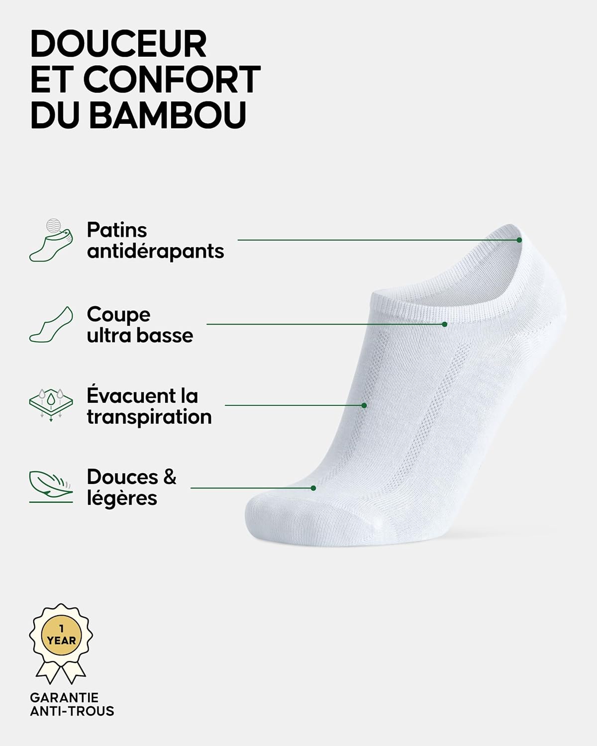Thumbnail 1 de DANISH ENDURANCE Chaussettes Invisibles en Bambou – Douces, Antidérapantes et Unisexes (Lot de 6)