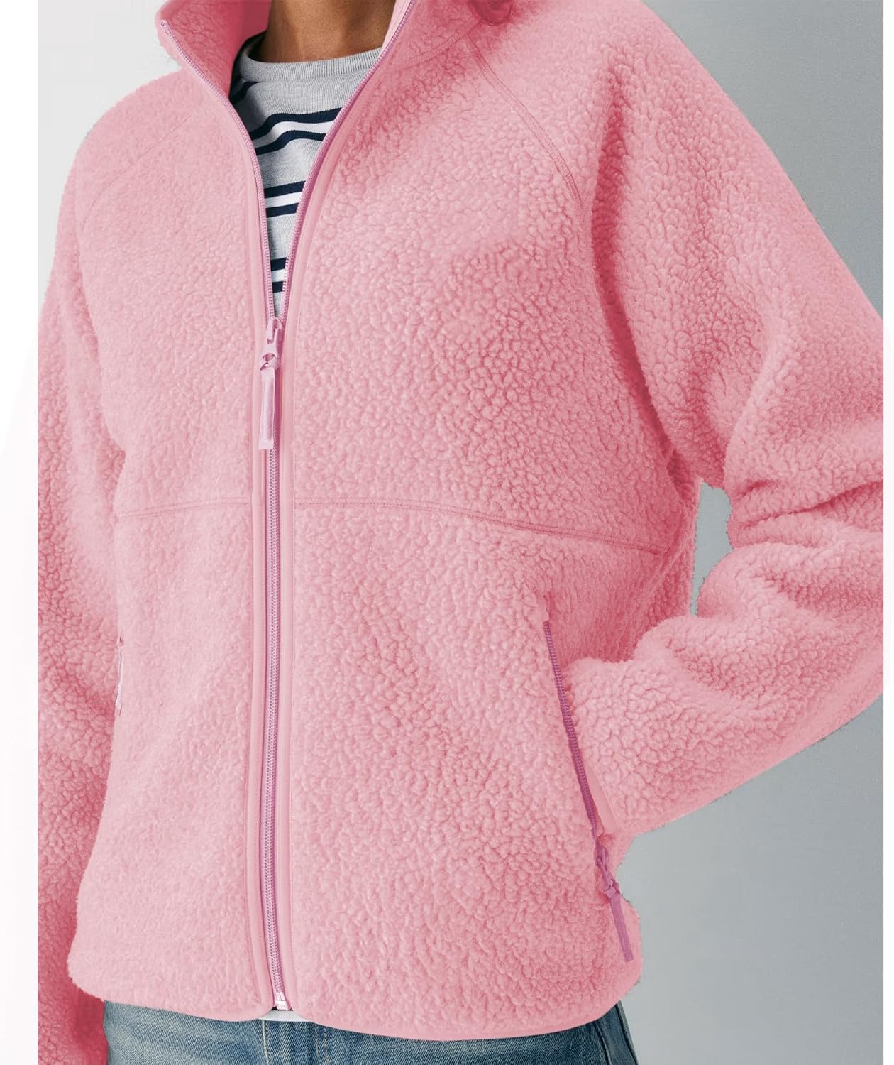 Detalle 1 de Hixiaohe Women's Fuzzy Fleece Sherpa Jacket, Full-Zip with Stand Collar