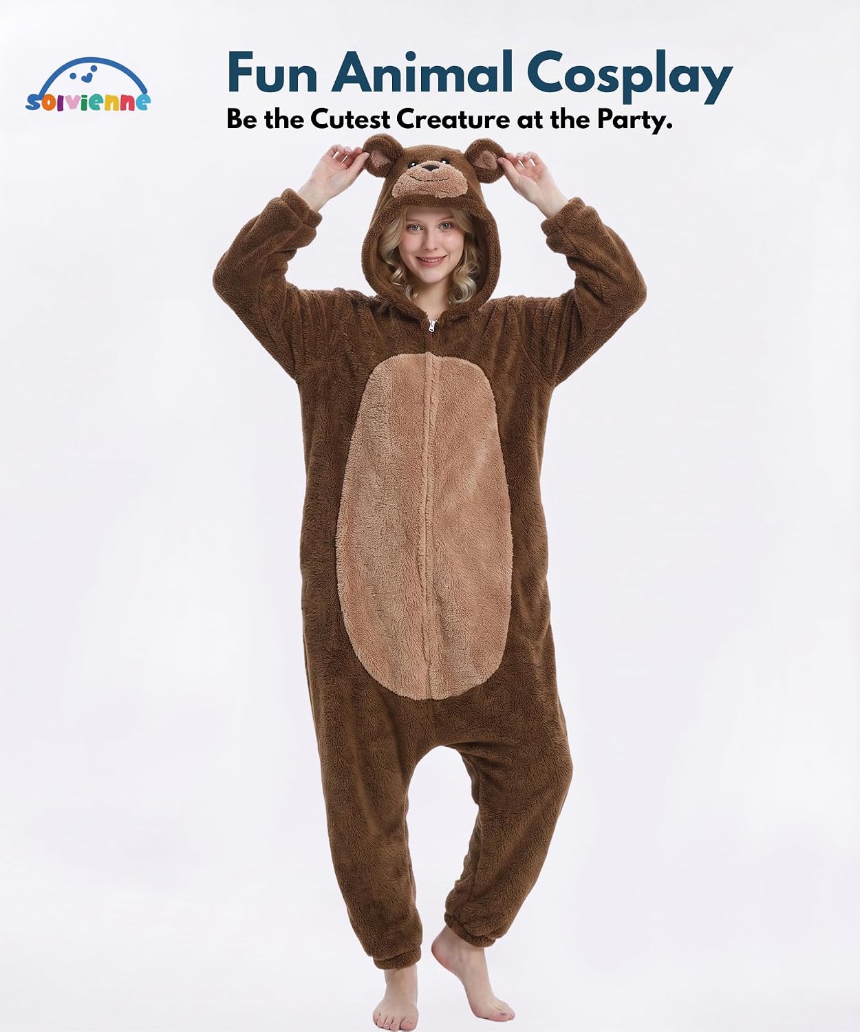 Detalle de Solvienne Adult Onesie Halloween Costume, Plush Zip-Up Pajamas with Pockets