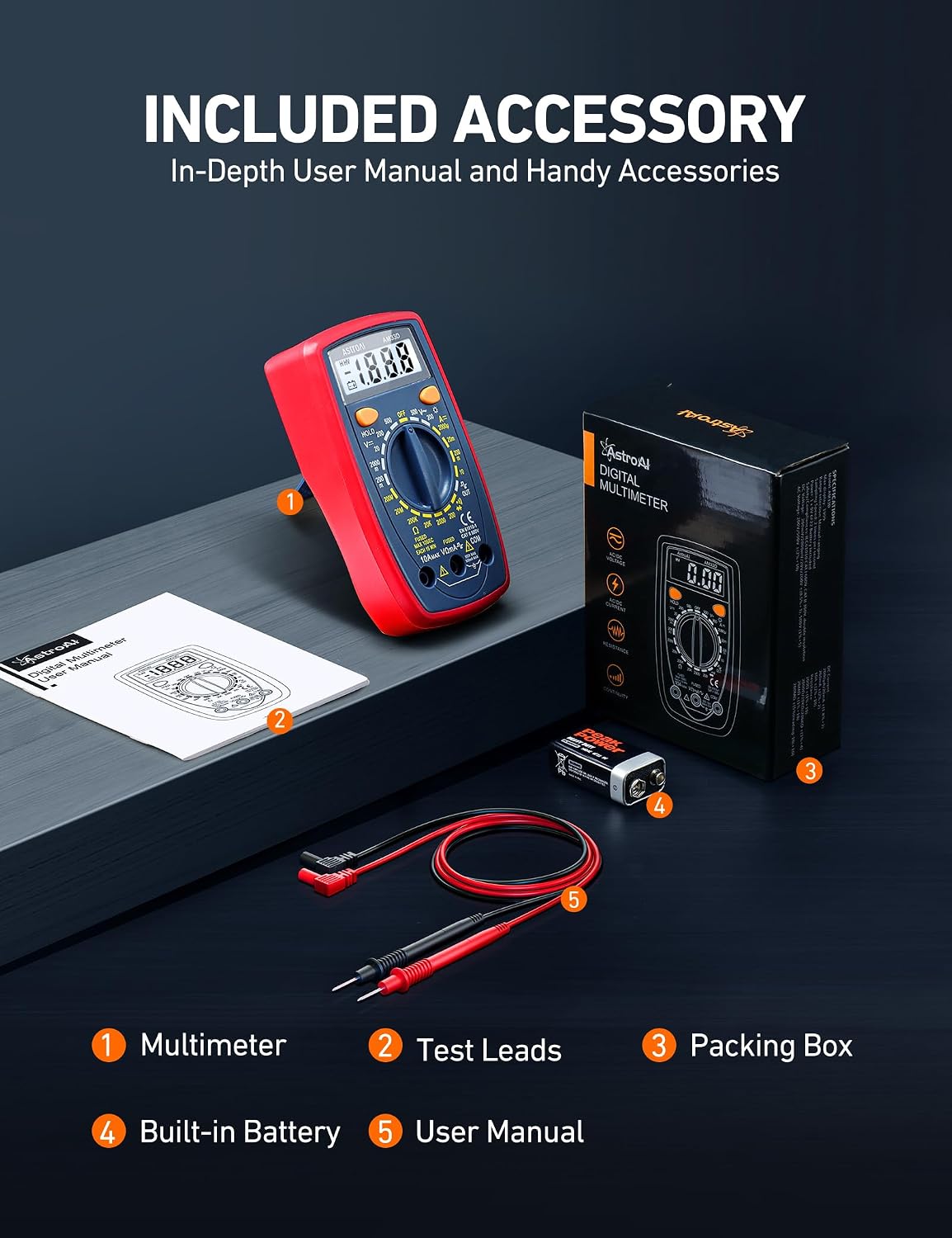 Thumbnail 5 de AstroAI 2000-Count Digital Multimeter with AC/DC Voltage, DC Current, Resistance, Continuity & Diode - Blue