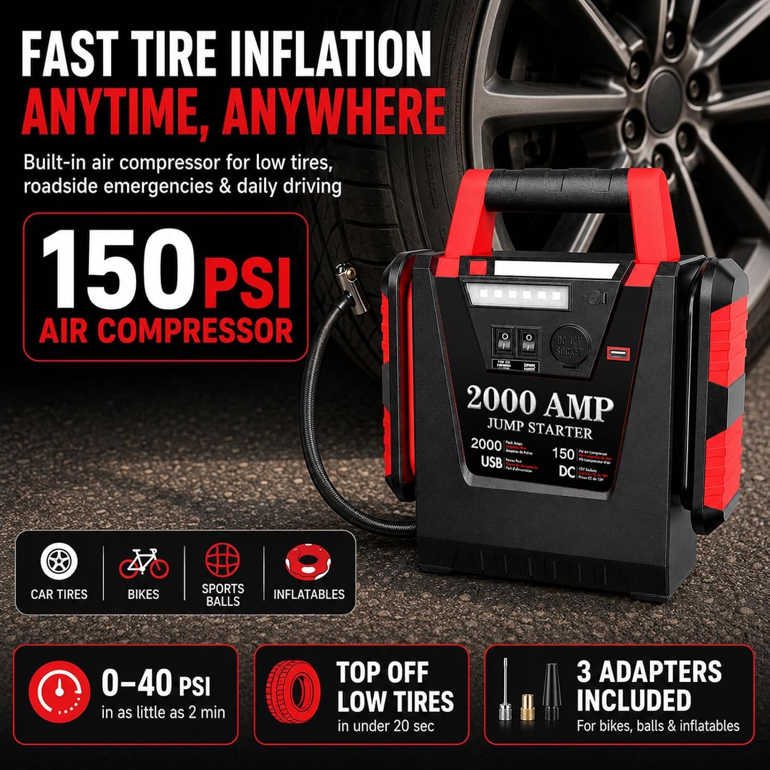 Detalle de Portable Jump Starter with Air Compressor, 2000A
