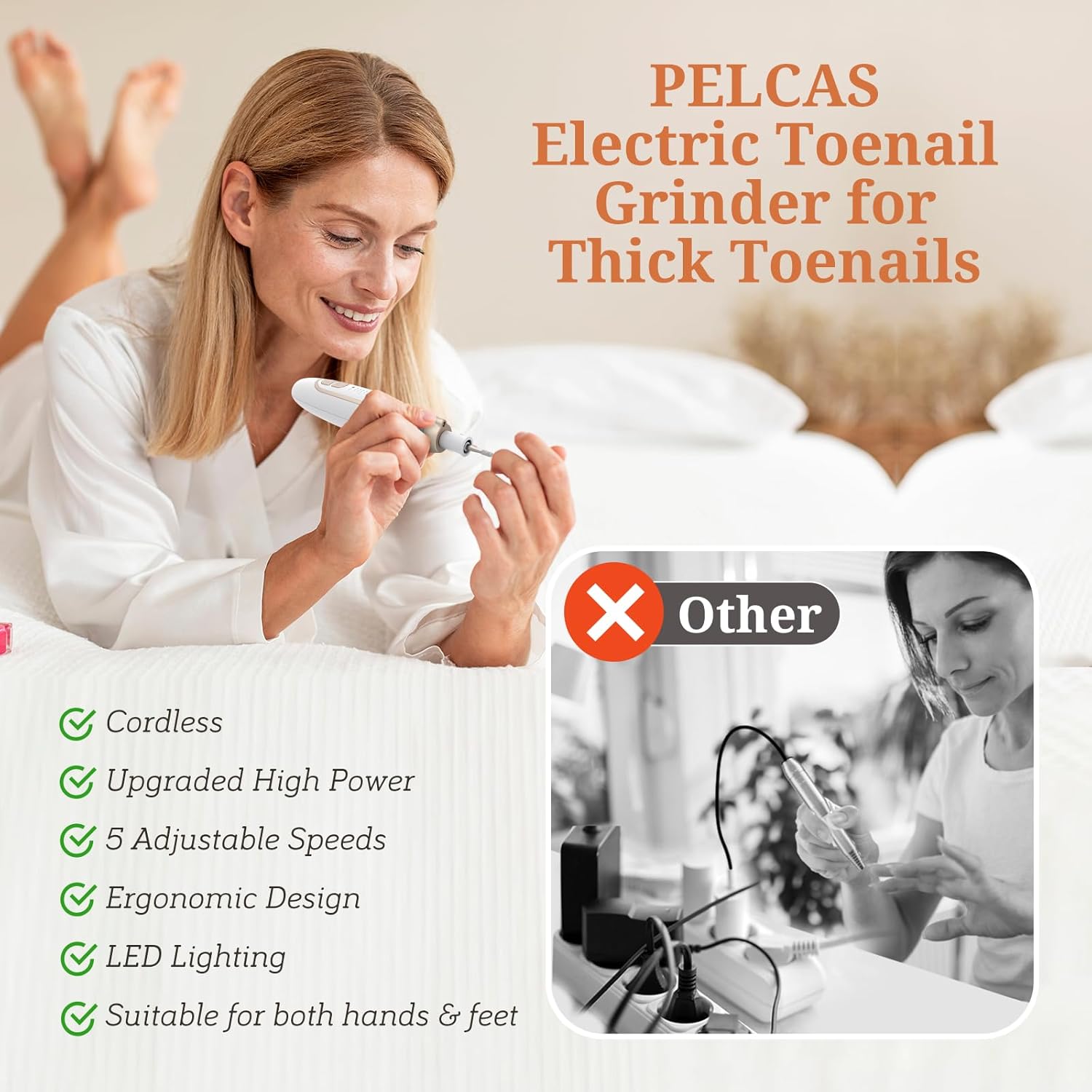 Detalle de PELoras Ponceuse Ongles Électrique 45 000 RPM - Kit Manucure/Pédicure sans fil