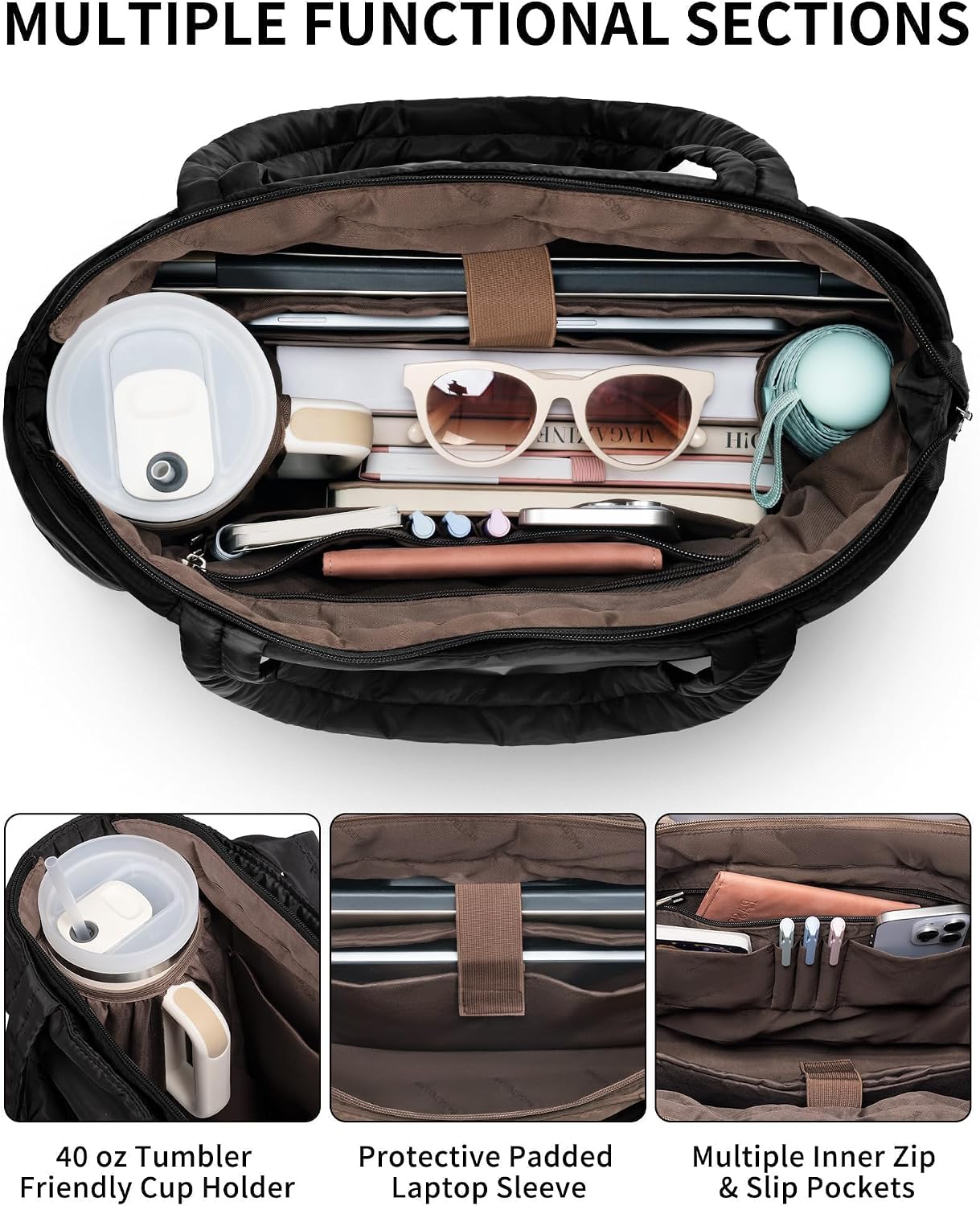 Thumbnail 3 de Puffer Tote Bag for Women, Lightweight ⚙