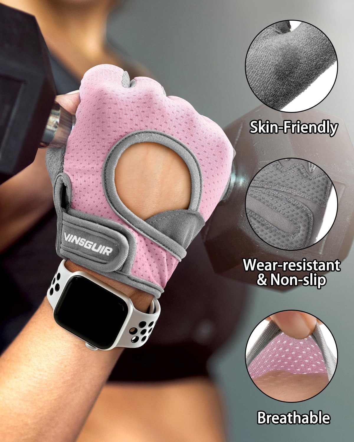 Detalle de VINSGUIR Workout Gloves for Gym — Breathable Grip