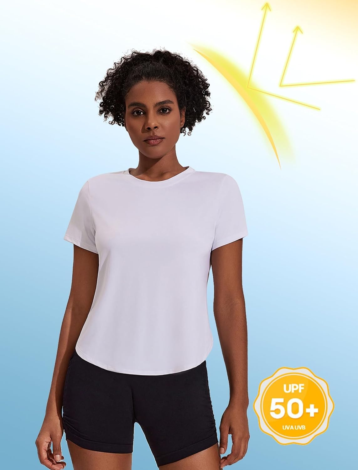 Detalle de PINSPARK T-shirt de sport femme à manches courtes UPF 50+ – séchage rapide, coupe ample et respirante