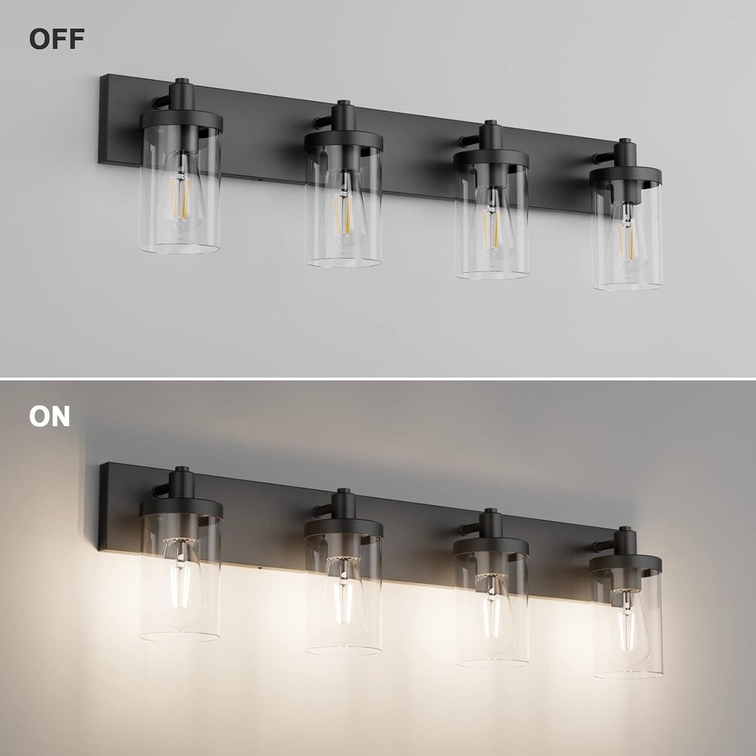 Detalle de Aipsun 1136 4-Light Bathroom Vanity Light, Matte Black with Clear Glass