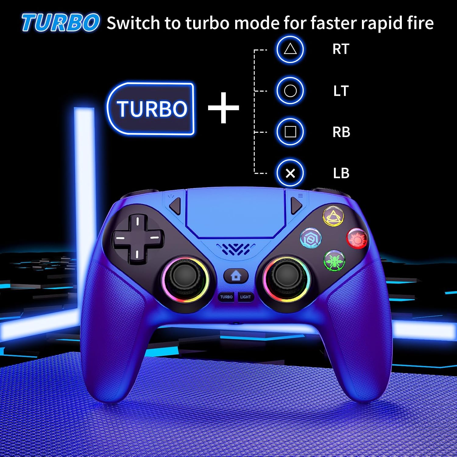 Thumbnail 4 de Dinosoo RGB Wireless Controller for PS5/Pro/Slim/PC — Metallic Blue with Back Paddles and Touchpad