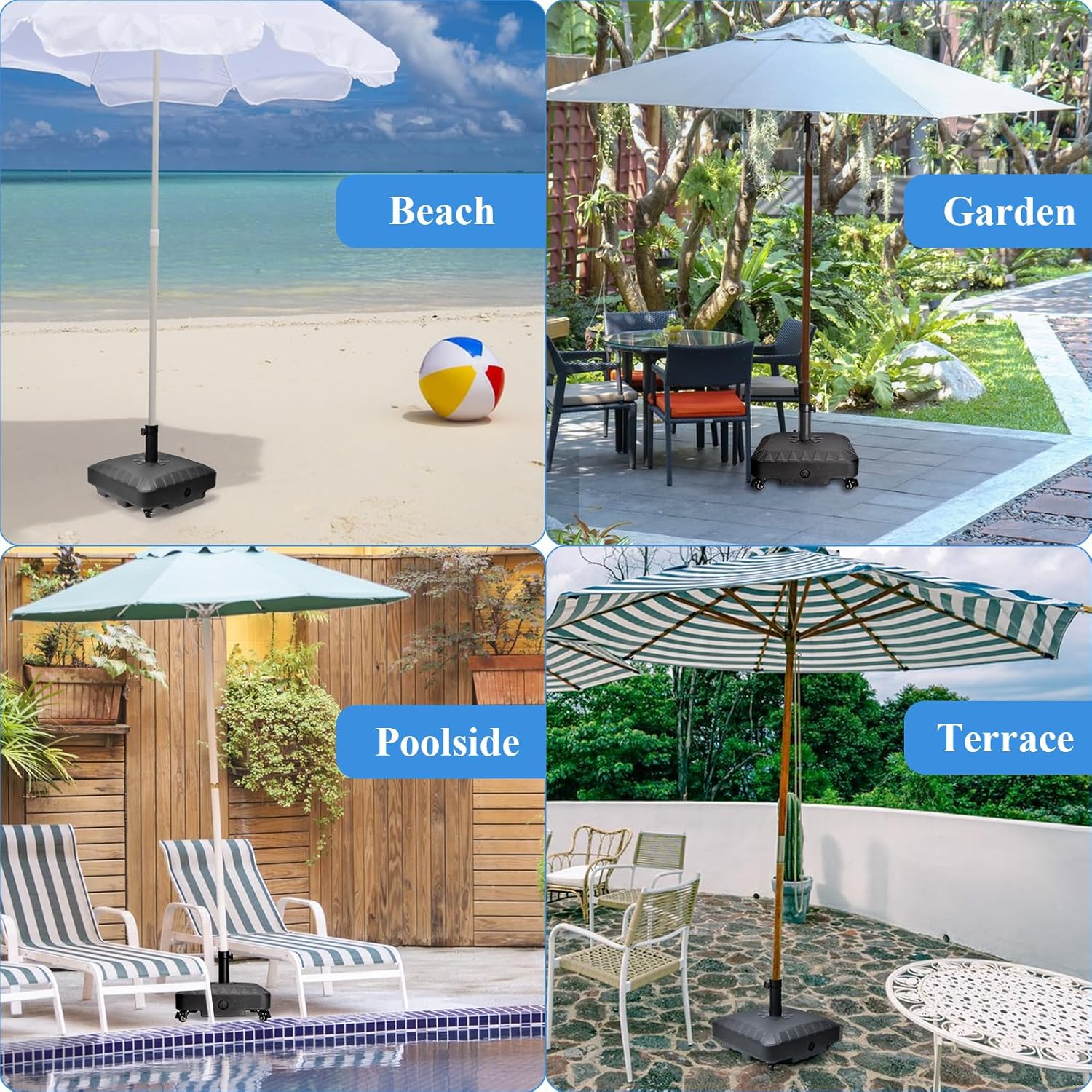 Thumbnail 6 de 23L Parasol Base with Wheels — Heavy Duty Fillable Outdoor Base for 35–48mm Poles