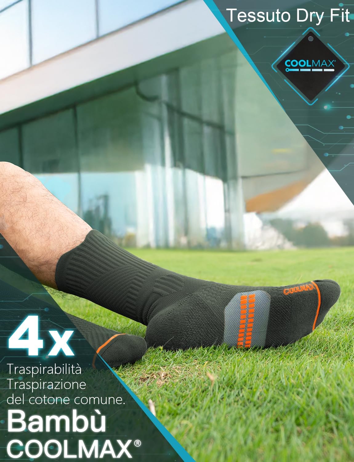 Detalle de Juclise Bambù Coolmax Compressione Calzini Sportivi Uomo: anti-vesciche, confort e traspirabilità per allenamenti e trekking