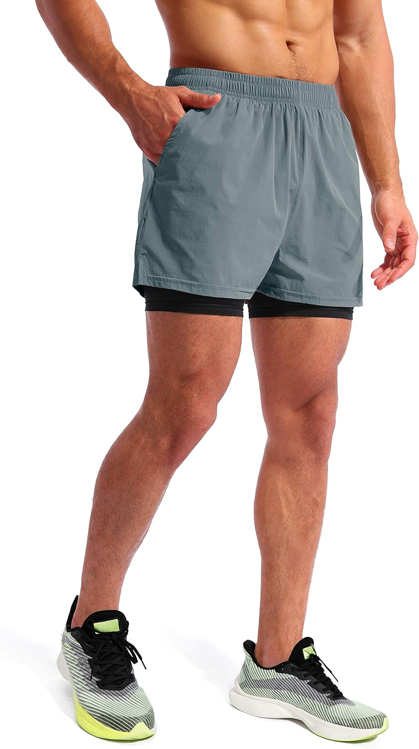 Thumbnail 2 de Pudolla Men’s 2 in 1 Running Shorts 5" Quick Dry with Phone Pockets