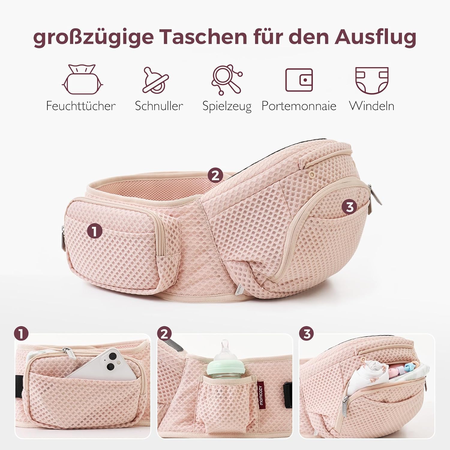 Thumbnail 3 de Momcozy Babytrage mit Hüftkissen | 2-in-1 Tragehilfe bis 20 kg, 3D Air Mesh, memory foam
