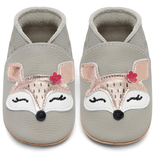 Detalle de IceUnicorn Chaussons Bébé Cuir Souple 6-12 mois – Renard Gris Clair