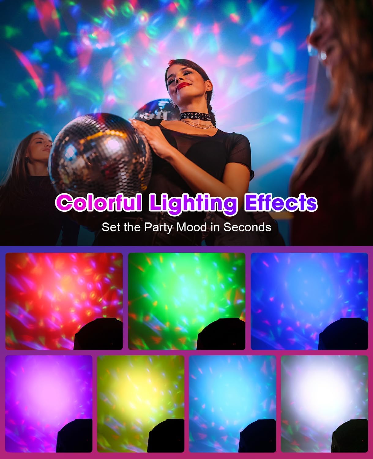 Detalle de Outerman Par light 2-in-1 Party Lights, 18 LEDs, 7 Effects, Sound-Activated