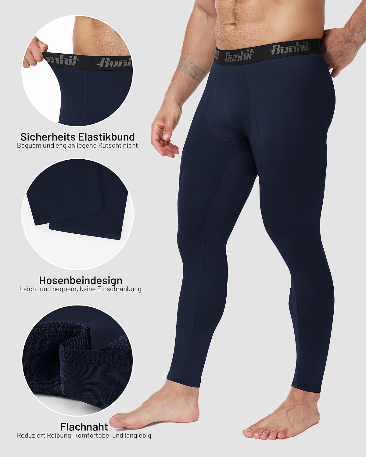 Thumbnail 3 de Runhit 1/3er Pack Kompressionshose Herren – schnelltrocknende lange Sportleggings für Lauftraining & Gym